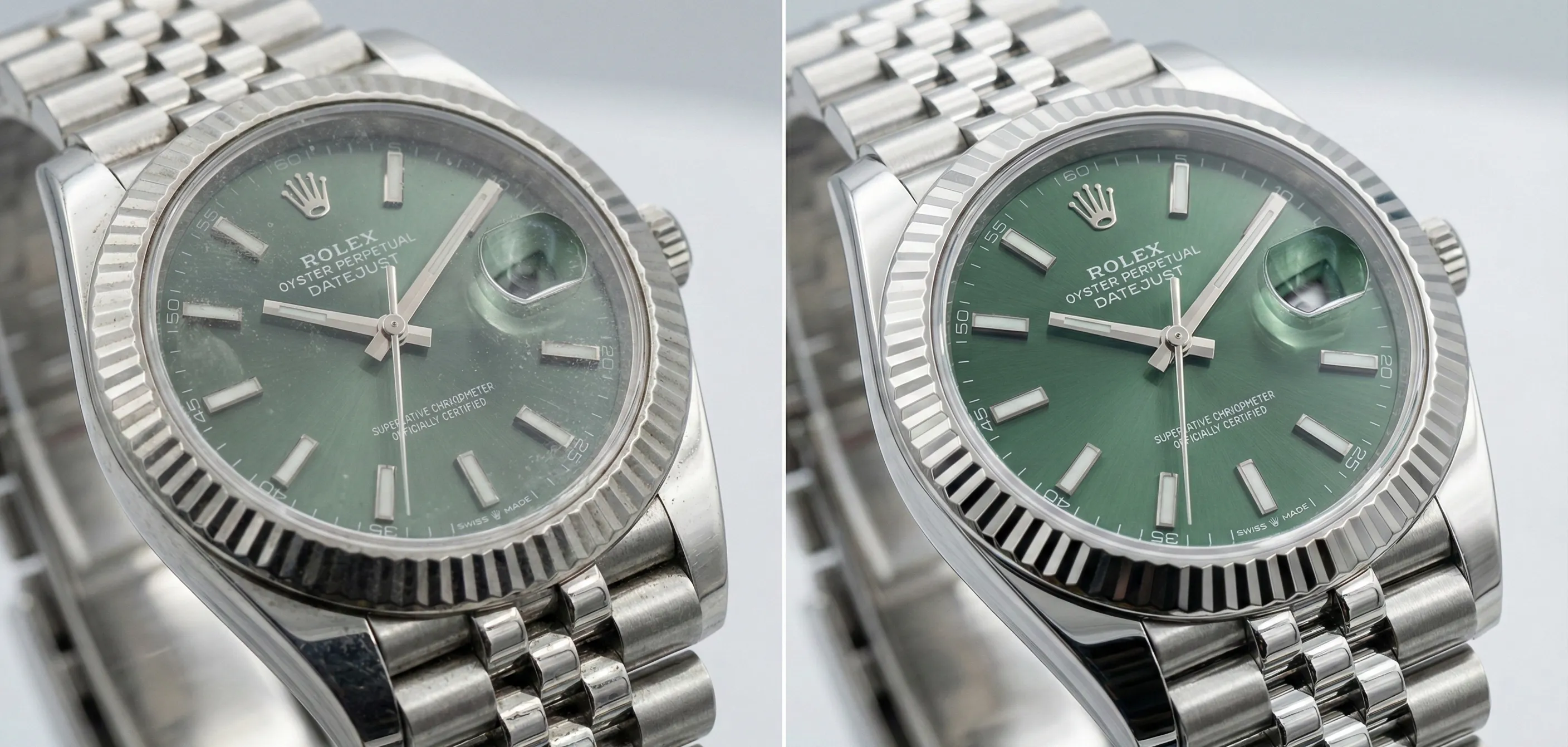 Datejust voor en na het schoonmaken