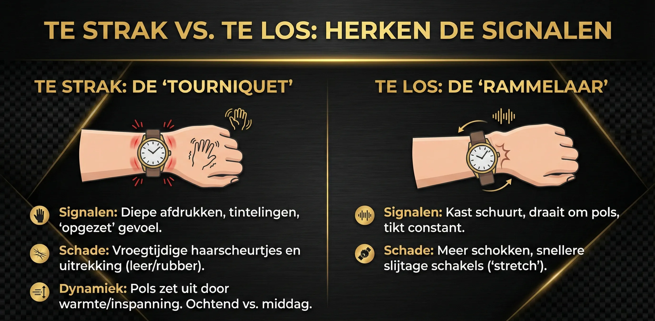 Horloge te strak vs te los