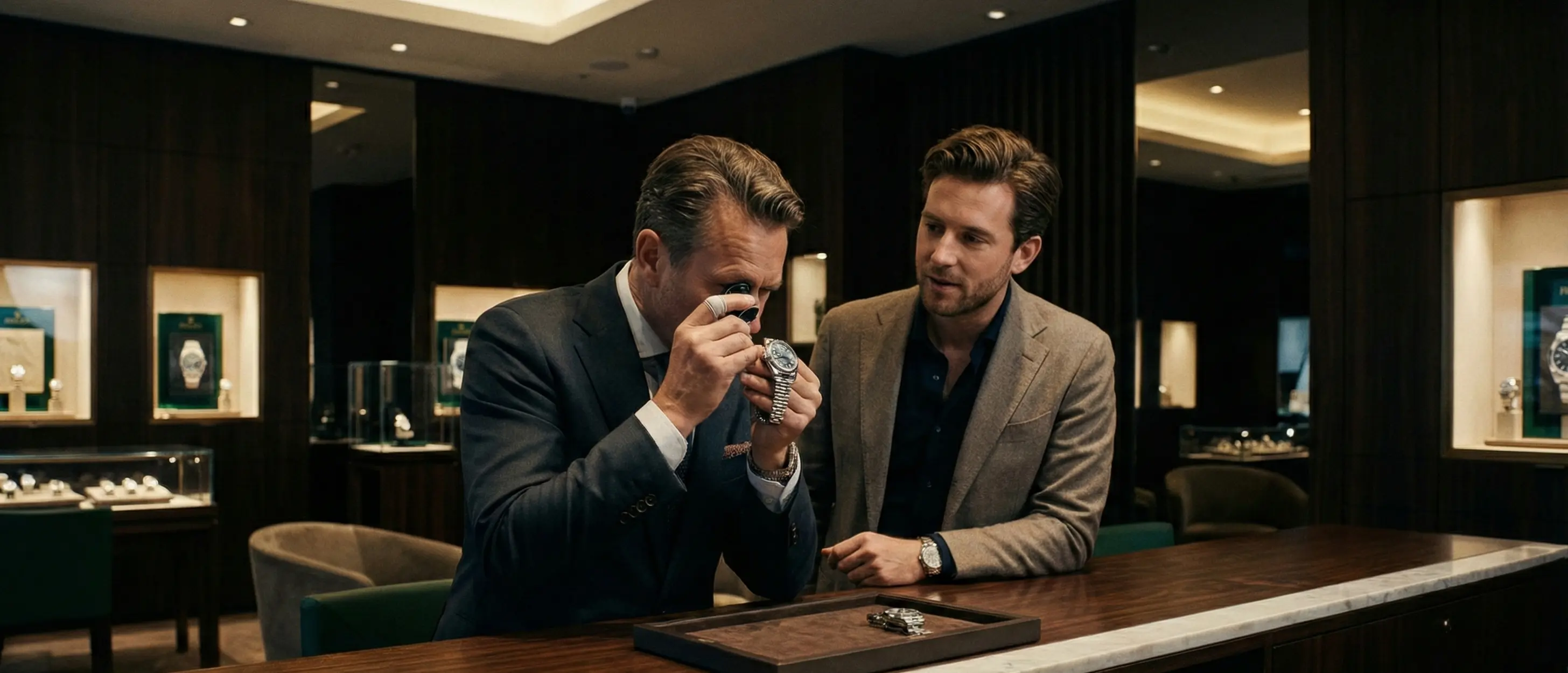 Horlogemaker bekijkt horloge goed