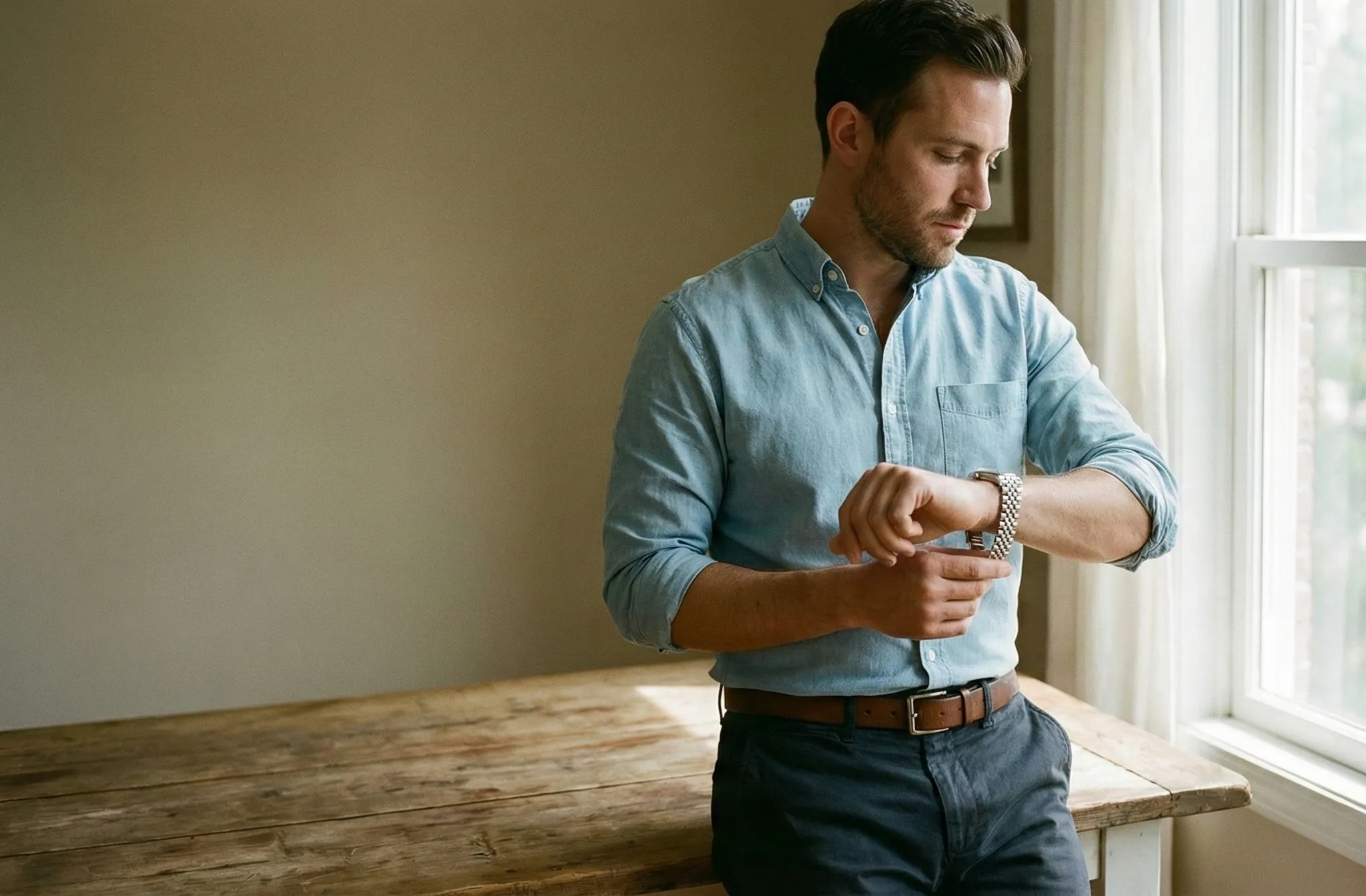 Man doet horloge om linkerpols