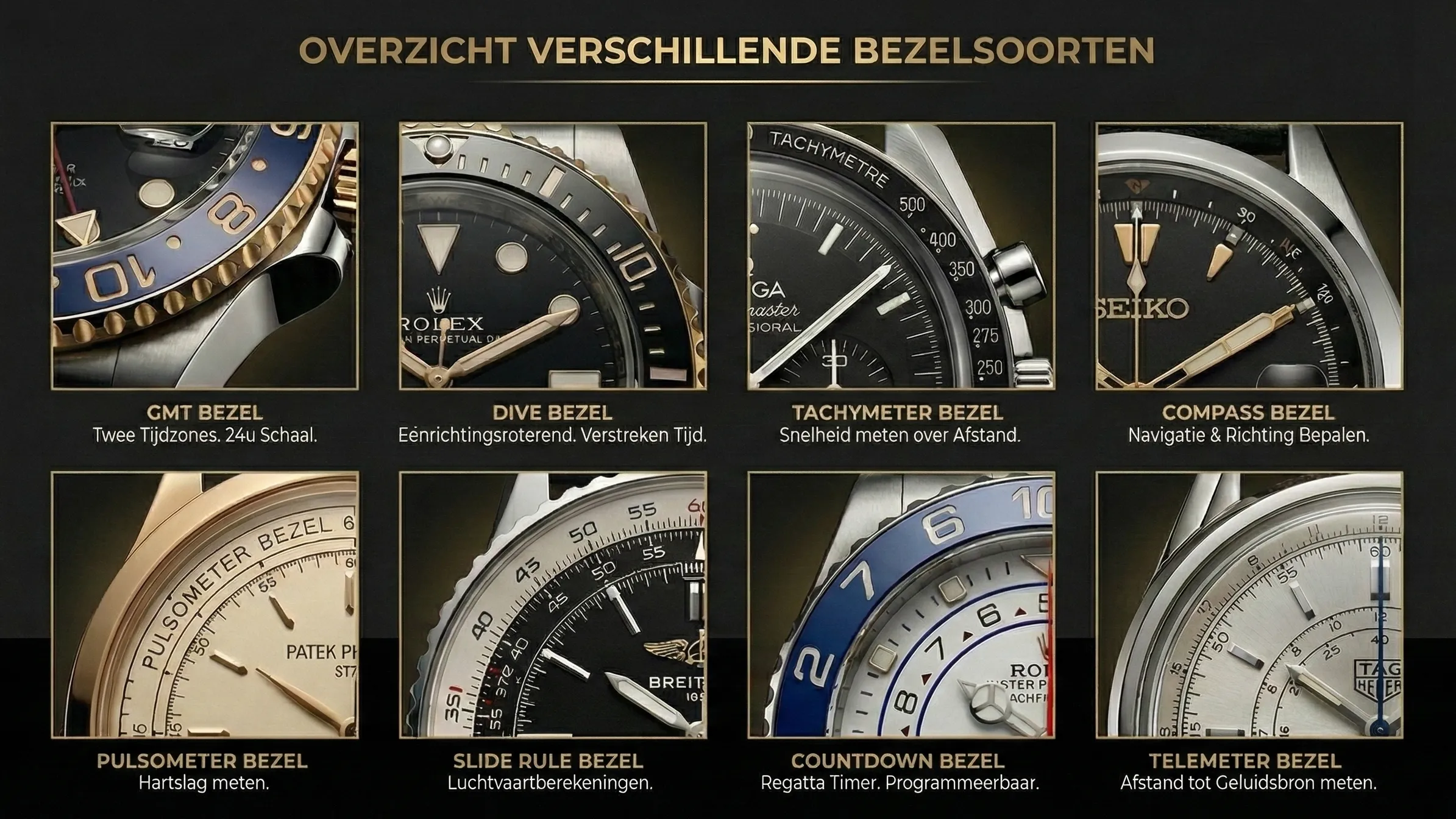 Overzicht verschillende soorten bezel