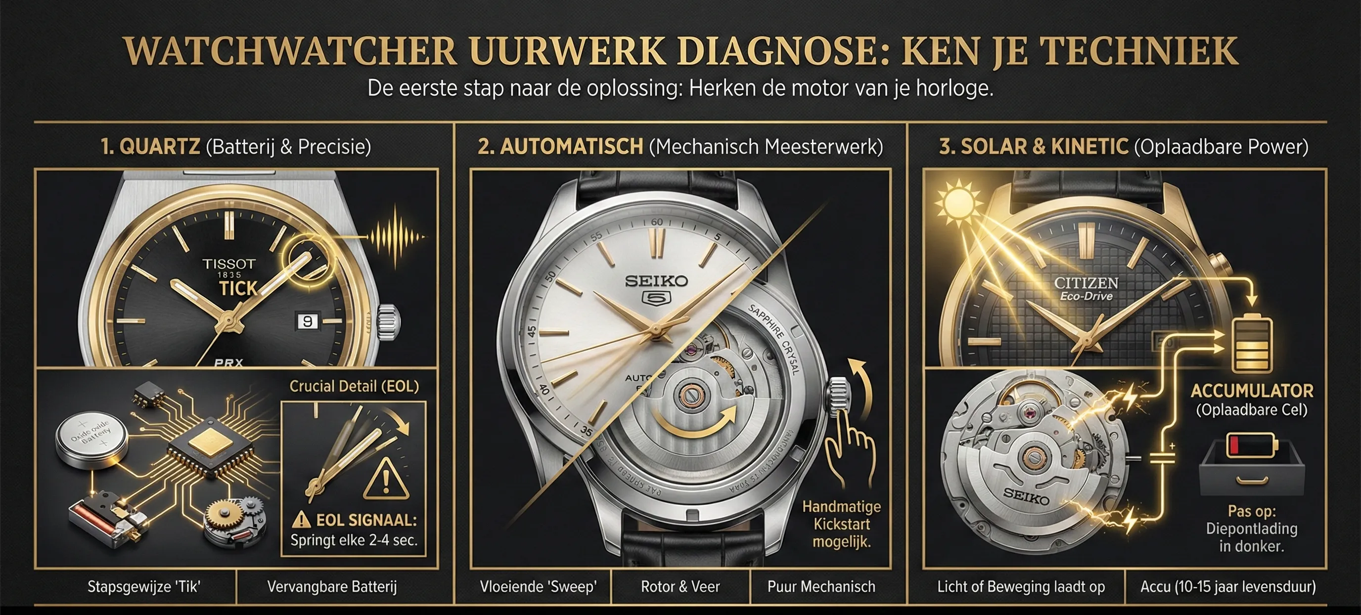Quartz Automatisch Solar techniek infographic
