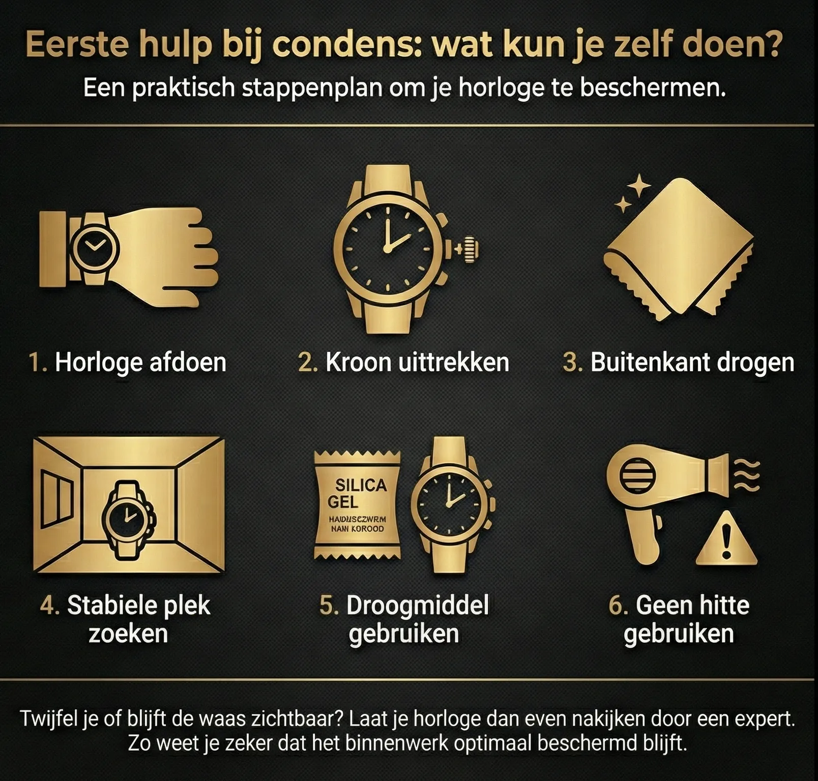 Stappenplan bij vocht in horloge