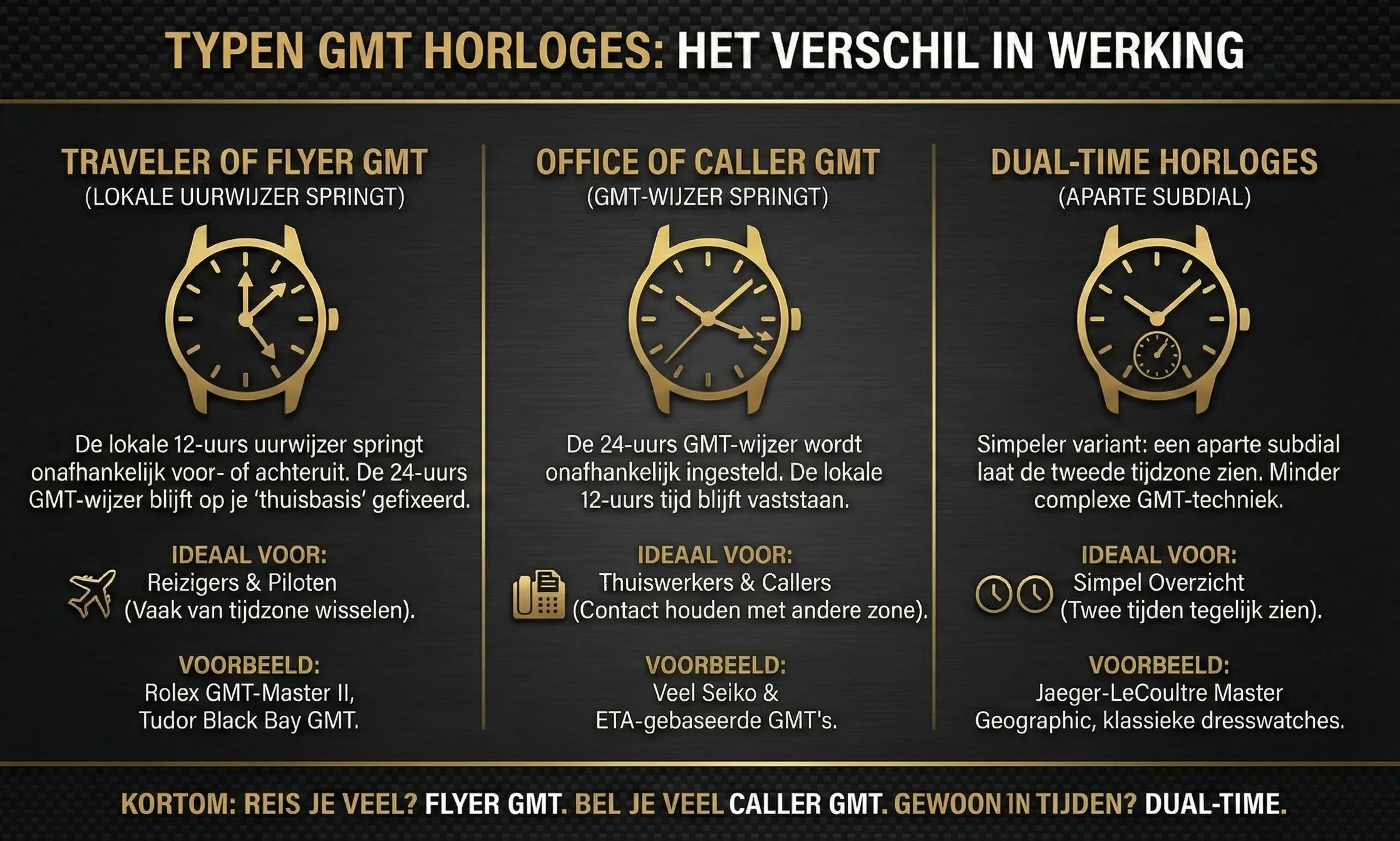 Verschillende GMT horloges uitgelegd