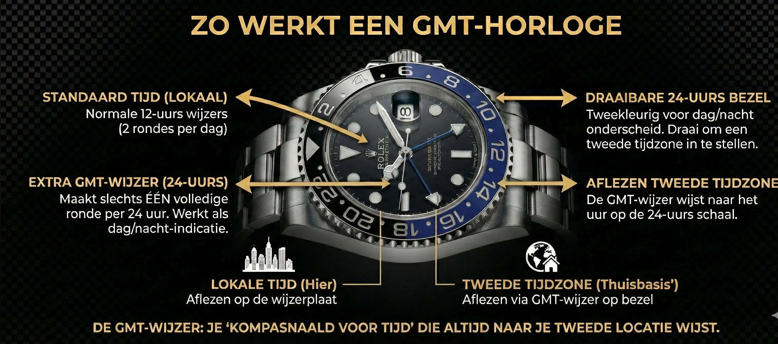 Werking GMT horloge uitgelegd