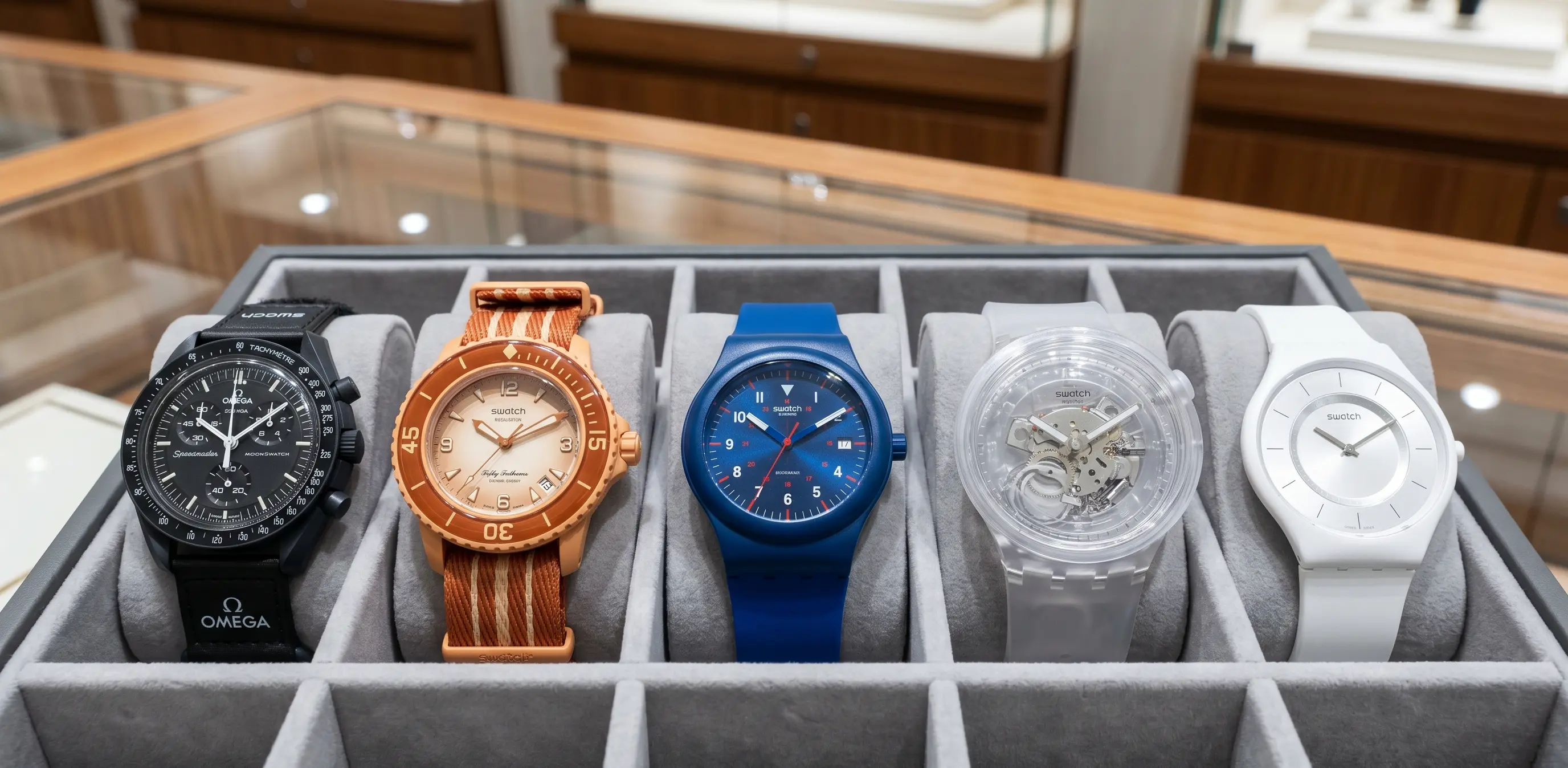 Swatch modellen op een rij