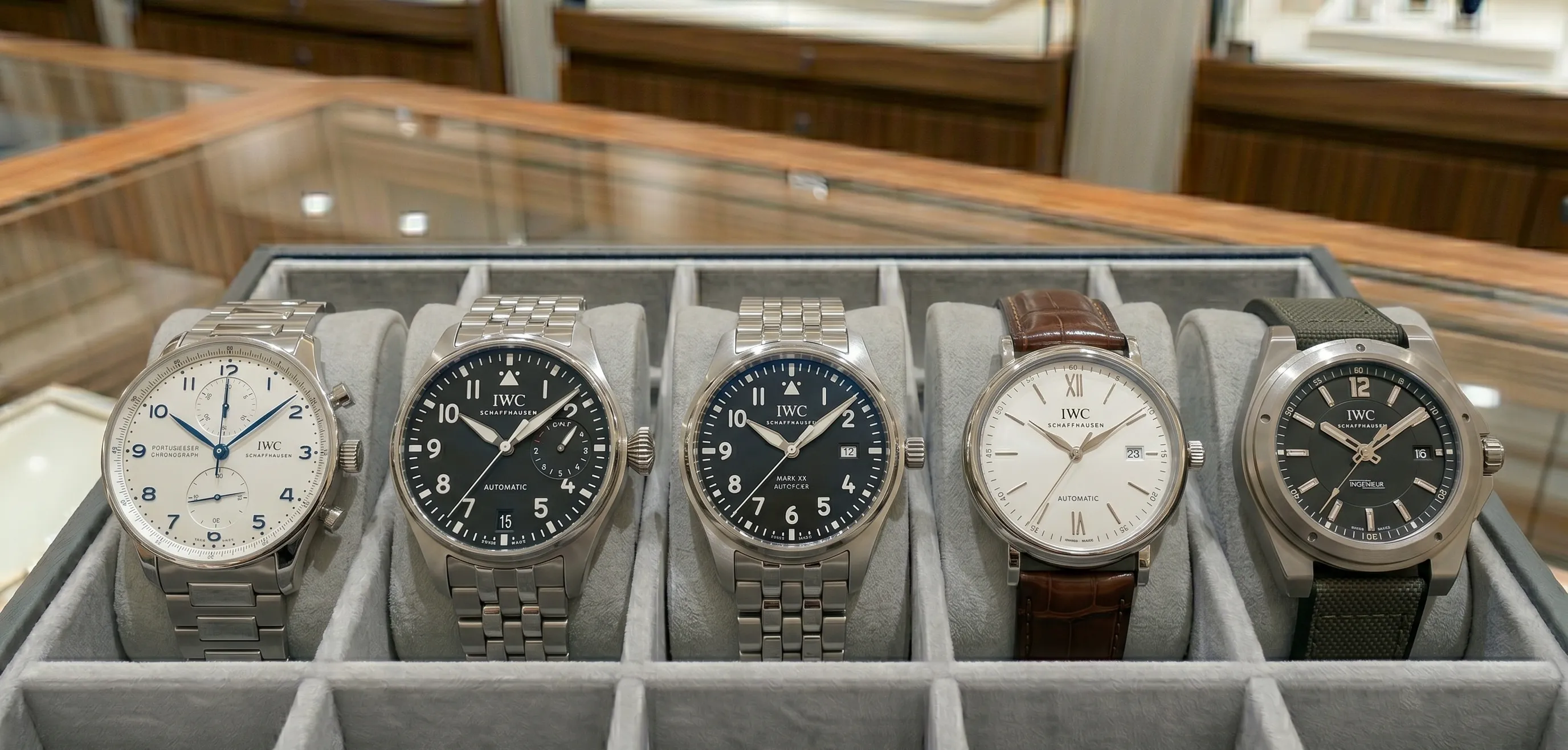 IWC Schauffhausen horloges op een rij