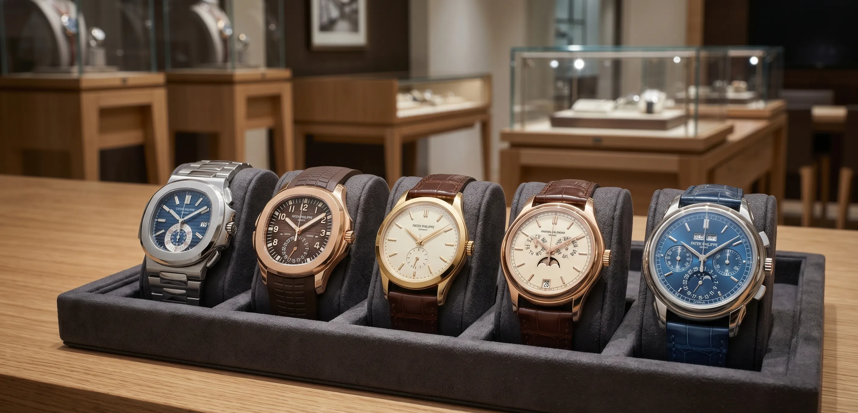 Patek Phillipe horloges op een rij