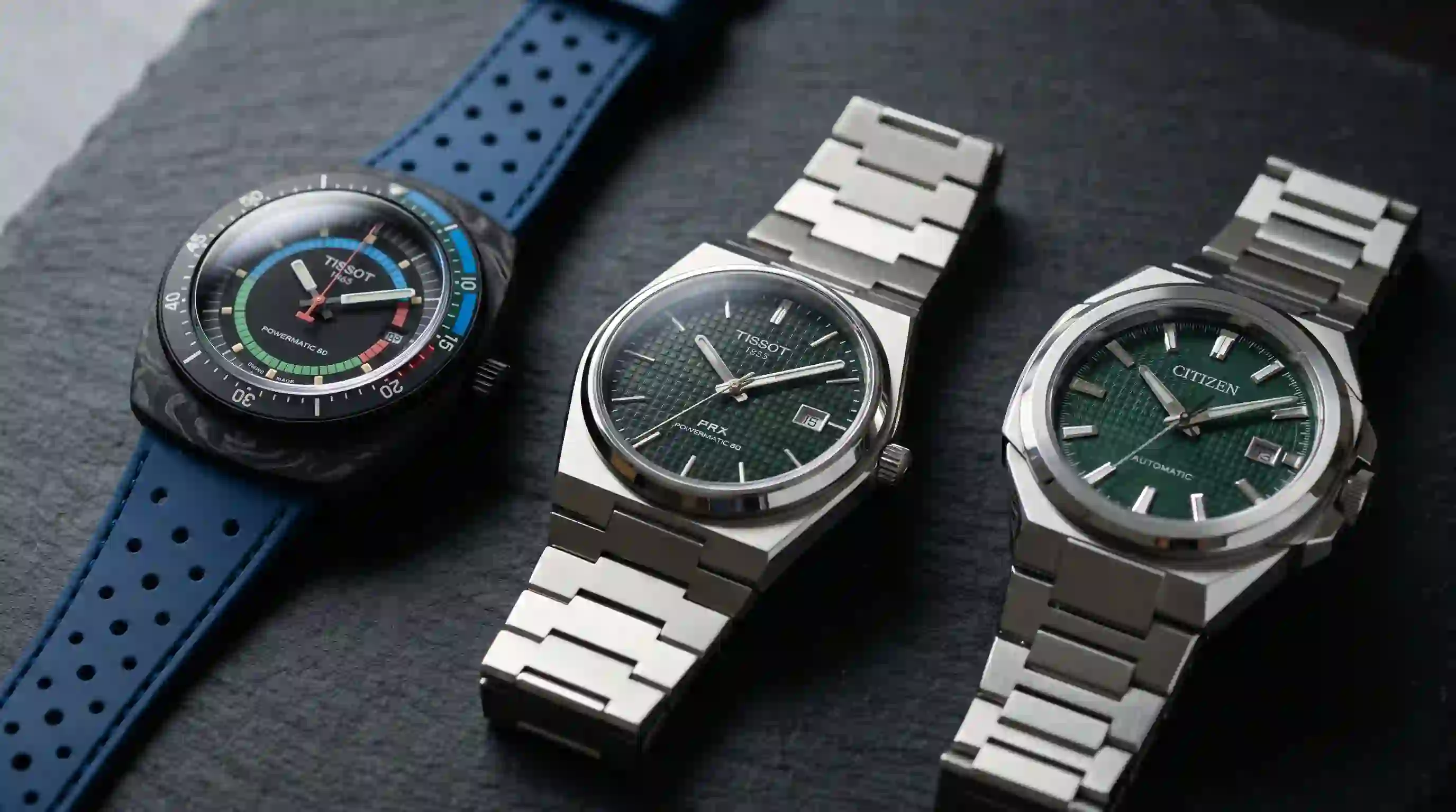 Tissot Tissot PRX Citizen naast elkaar